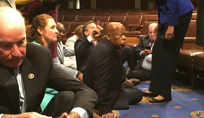 Democrats waging sit-in to demand gun vote.