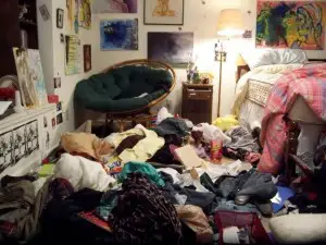 A room in need of decluttering