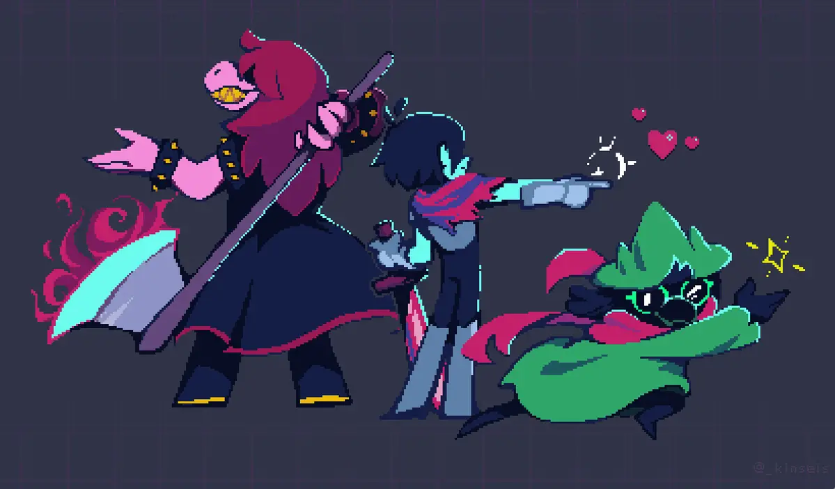 Although she carries an axe, Susie is one of the most "temperamental" members of the "Deltarune" clan. (Image via Pinterest)