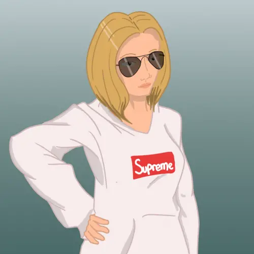 Illustration of woman wearing a white supreme hoodie.