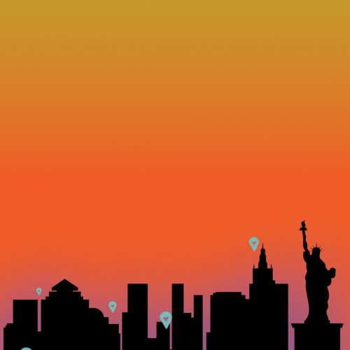 An illustration of New York City at sunset, by Natasha McDonald
