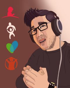 An illustration by Andrew Moghab of YouTuber markiplier