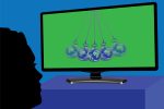 In an article about greenwashing, a green TV screen hypnotizing a viewer.