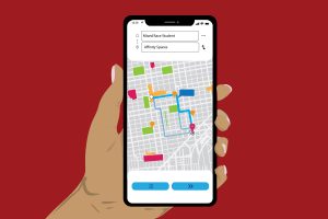 Illustration of cell phone map with affinity spaces for multiracial students