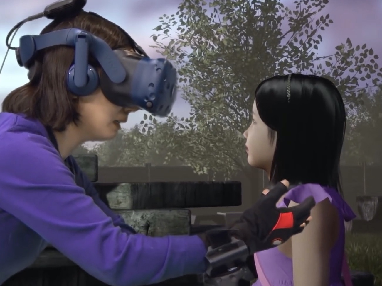 Mother visiting deceased daughter in virtual reality