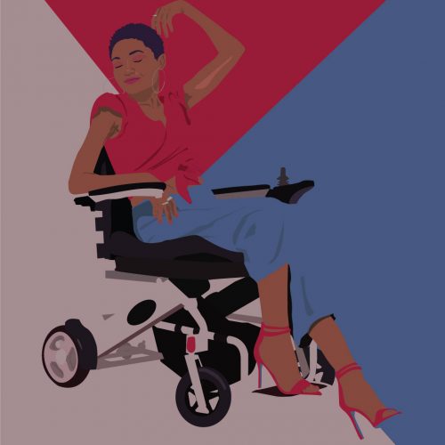 Illustration by Maya Vargas of a woman in a wheelchair