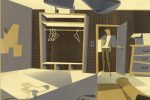 Illustration of dorm room, person moving out into their own space