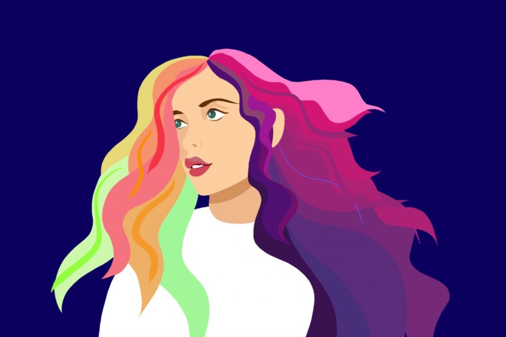 Illustration of someone wearing colored wigs