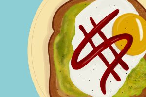 In an article arguing the popular idea that avocado toast is the problem with millenials, an illustation of toast topped with avocado, egg and ketchup is seen above.