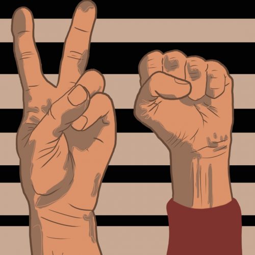 Illustration by Drew Parrot of raised fists from animated sitcom The Boondocks