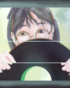 Drawing of Yaeji holding a record in a review of WHAT WE DREW.