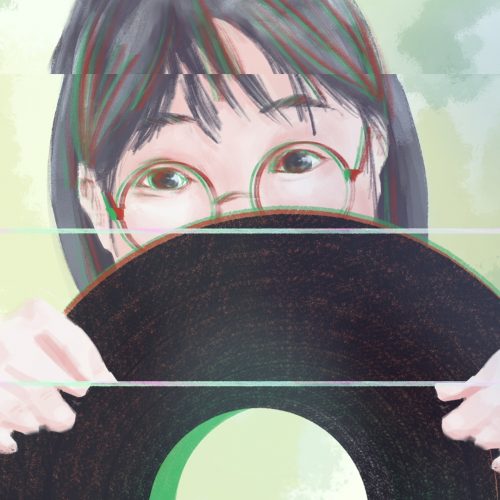 Drawing of Yaeji holding a record in a review of WHAT WE DREW.