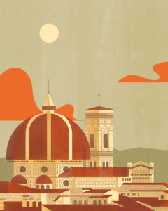 Illustration by Francesca Mahaney of domed buildings in Italy