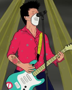 Illustration by Drew Parrott of a rockstar with a protective mask on
