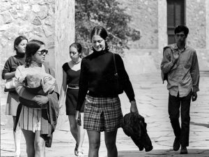 For a piece on the book 'Yale Needs Women,' a picture of women at Yale the first time the university allowed them to take part in the freshmen move-in day and assembly