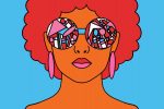 In an article about mental clutter, an illustration by Sarah Yu of a woman with sunglasses that look like a mosaic