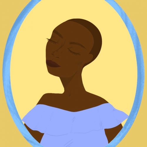 Illustration by Ash Ramirez of a person with a shaved head