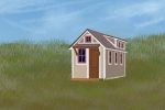 Illustration by Diana Egan, University of Kentucky of a tiny home in a field, reflecting the tiny lifestyle