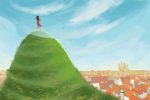 Illustration by Veronica Chen of a person on a hill during a walk