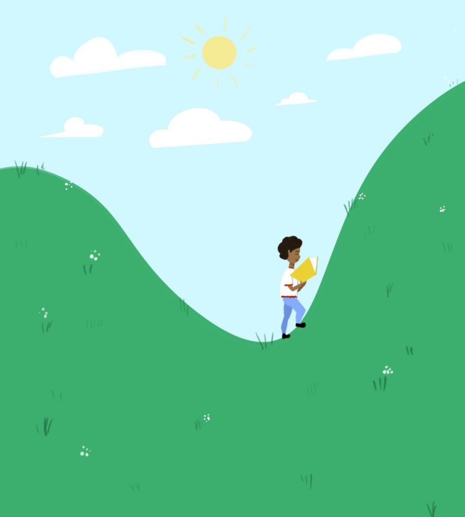 In an article about Murakami and running, a person reading while walking up a hill