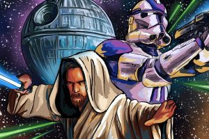 Luke Skywalker, a Stormtrooper, and the Death Star