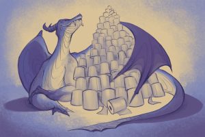 An illustration (by Veronica Chen, Yale University) of a dragon hoarding toilet paper