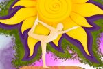 Illustration by Sezi Kaya of an individual doing yoga in front of a sunflower