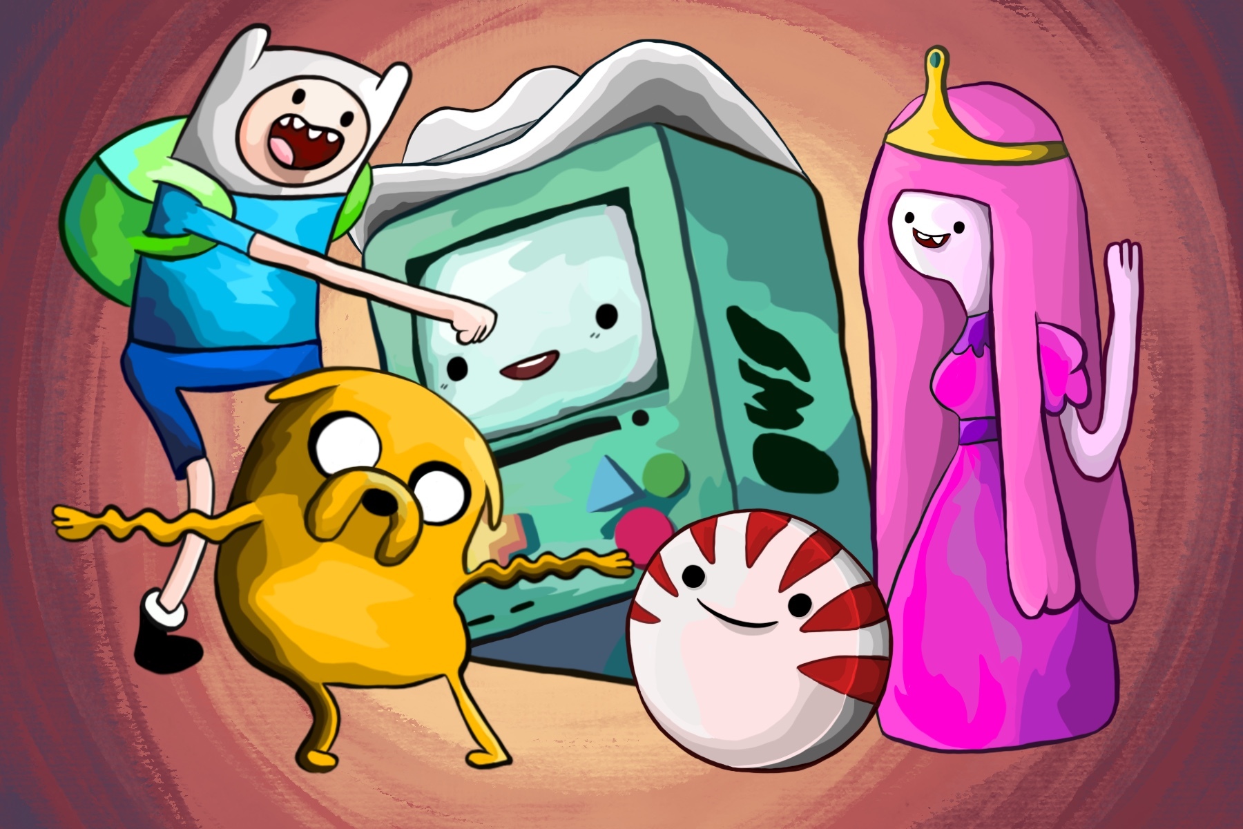 Illustration by Shelly Freund of the Adventure Time cast