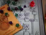 Tabletop role-playing games illustrated by Dungeons and Dragons dice and board.