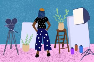 Illustration of someone in their art studio.