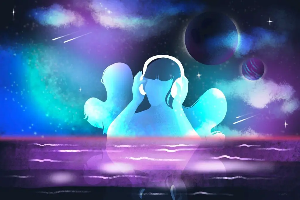 Illustration of chillstep artists in outer space