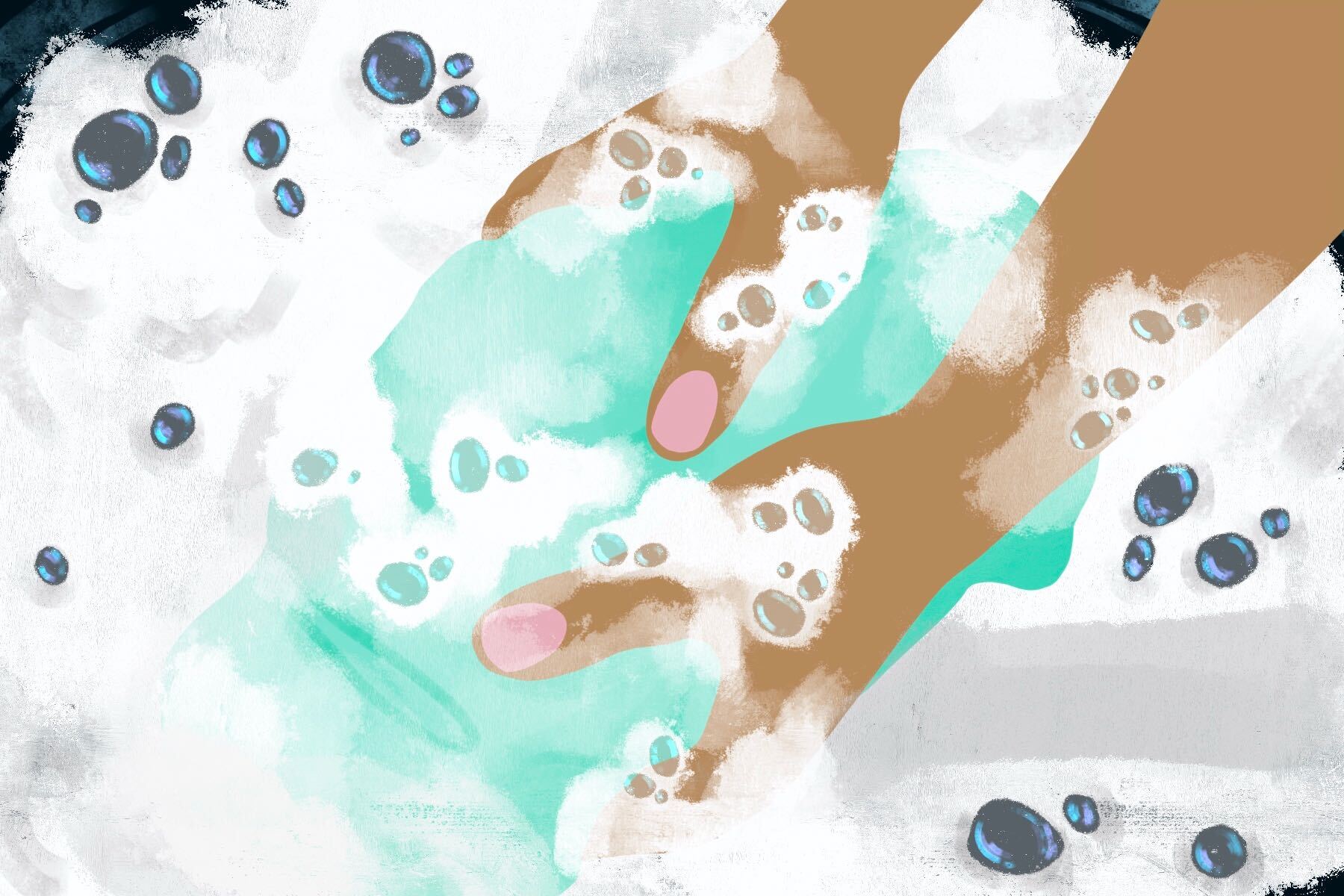 Illustration of hand-washing clothes in soap suds