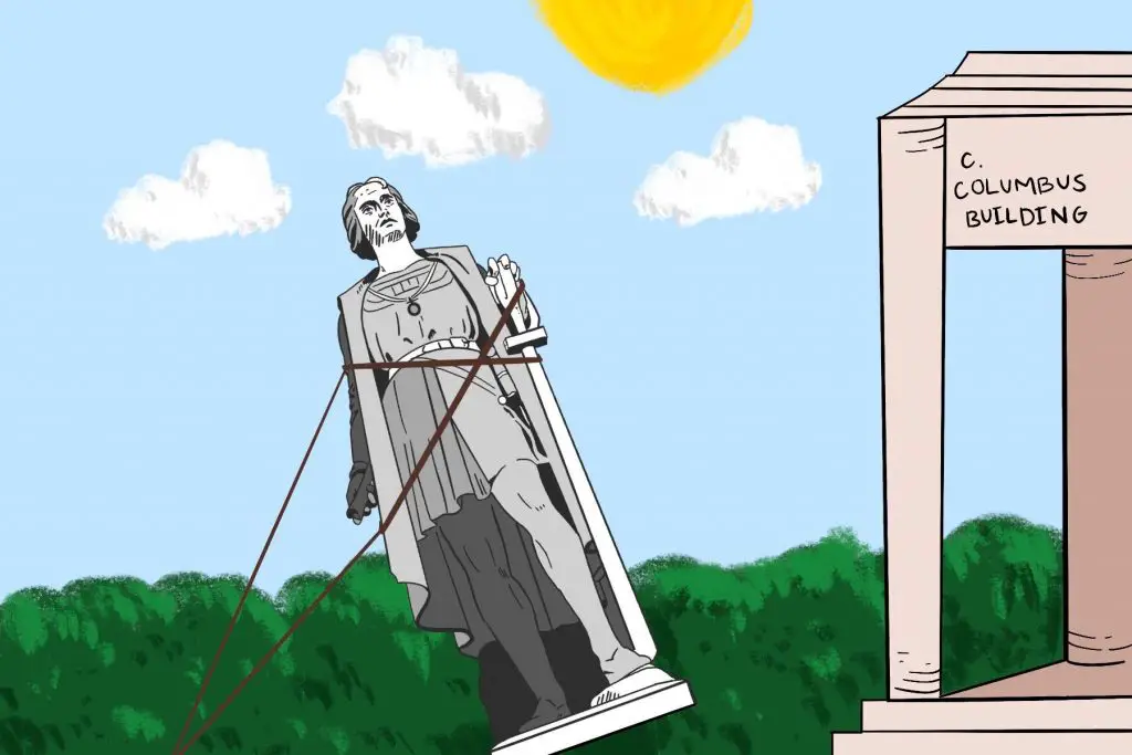 In an article about removing racist statues, an illustration by Ash Ramirez of a statue removal