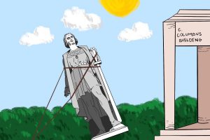 In an article about removing racist statues, an illustration by Ash Ramirez of a statue removal