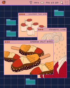 Illustration by June Le of finger foods in browser windows