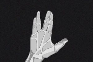 A hand signaling the "live long and prosper" sign from Star Trek