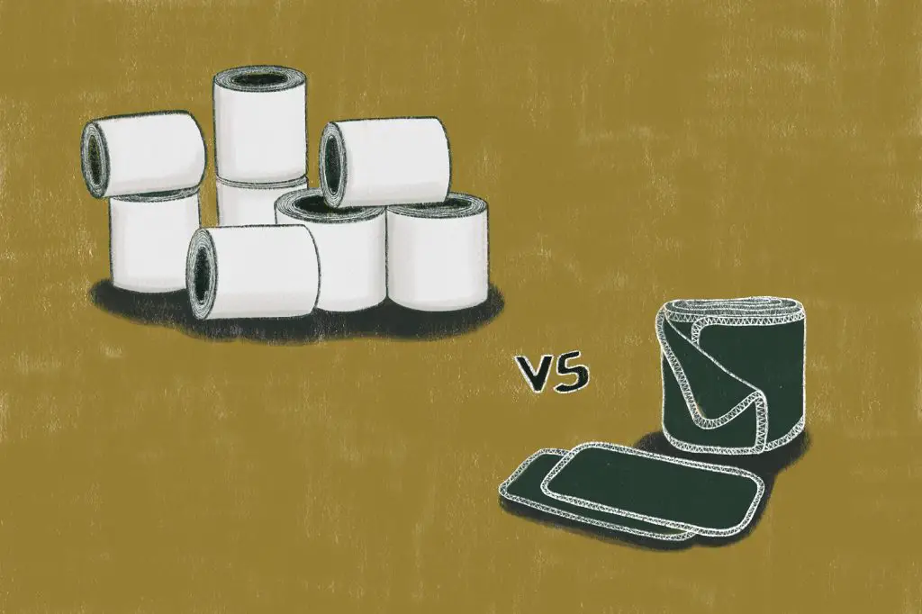 Traditional toilet paper vs. the reusable 'family cloth.'