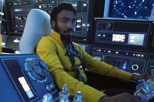 Donald Glover as Lando Calrissian in a ship's cockpit in "Solo: A Star Wars Story."