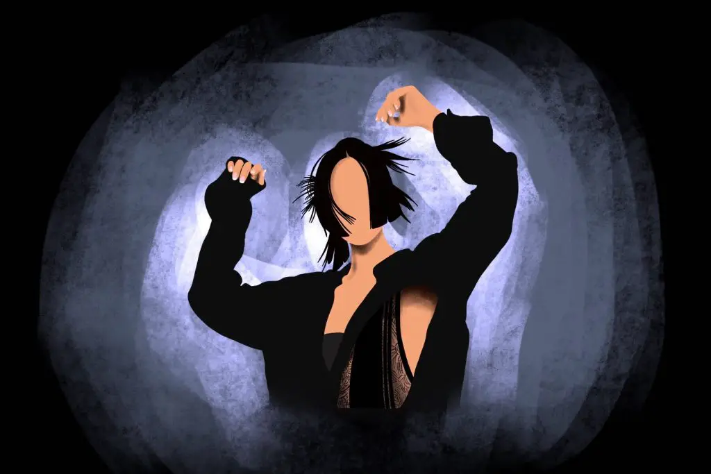 An artistic depiction of artist Tei Shi dancing in a music video for the song 'Die 4 Ur Love'