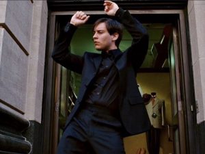 Image of Tobey Maguire dancing as evil Peter Parker in Spider Man 3, In an article about campy 2000s blockbusters