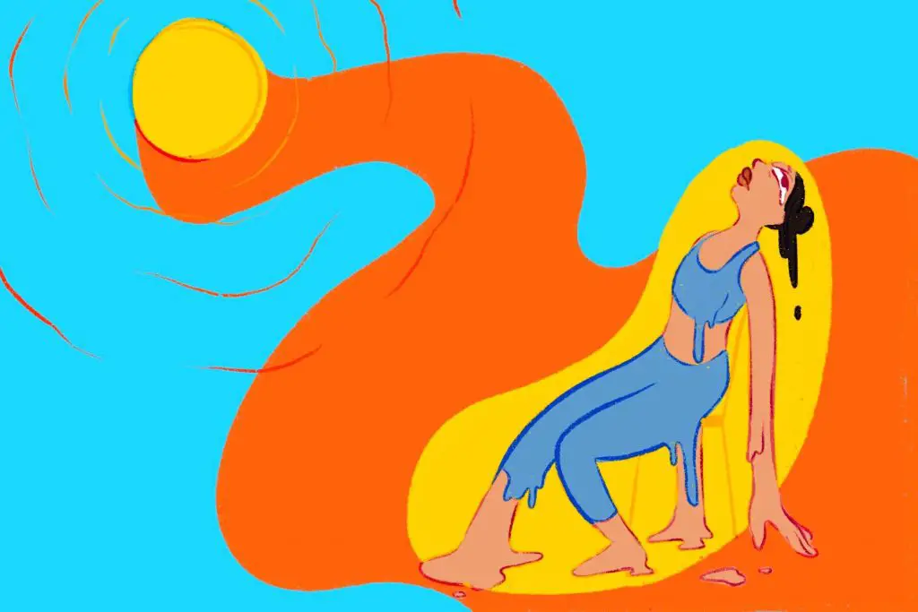 Illustration by Daisy Daniel's of someone suffering during a heat wave