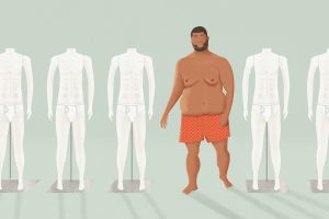 An illustration of a plus sized male model for a Savage x Fenty article