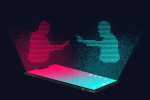 Digital Voter Outreach - Pixelated People Reaching Out To Each Other
