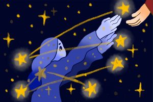 An illustration of a girl among the stars for an article on "The Invisible Life of Addie LaRue"
