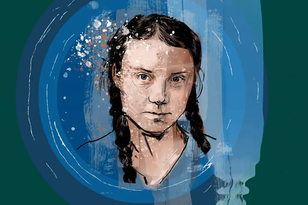 Illustration of Greta Thunberg by Marcus Escobar for an article on I Am Greta