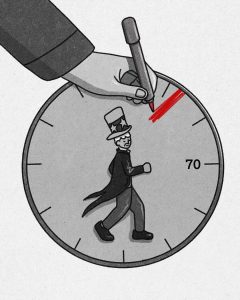 Illustration by Xingzhou Cheng of Uncle Sam on a clock