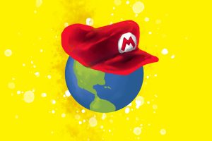 An illustration of a world with Mario's hat on it for an article on "Super Mario Odyssey."