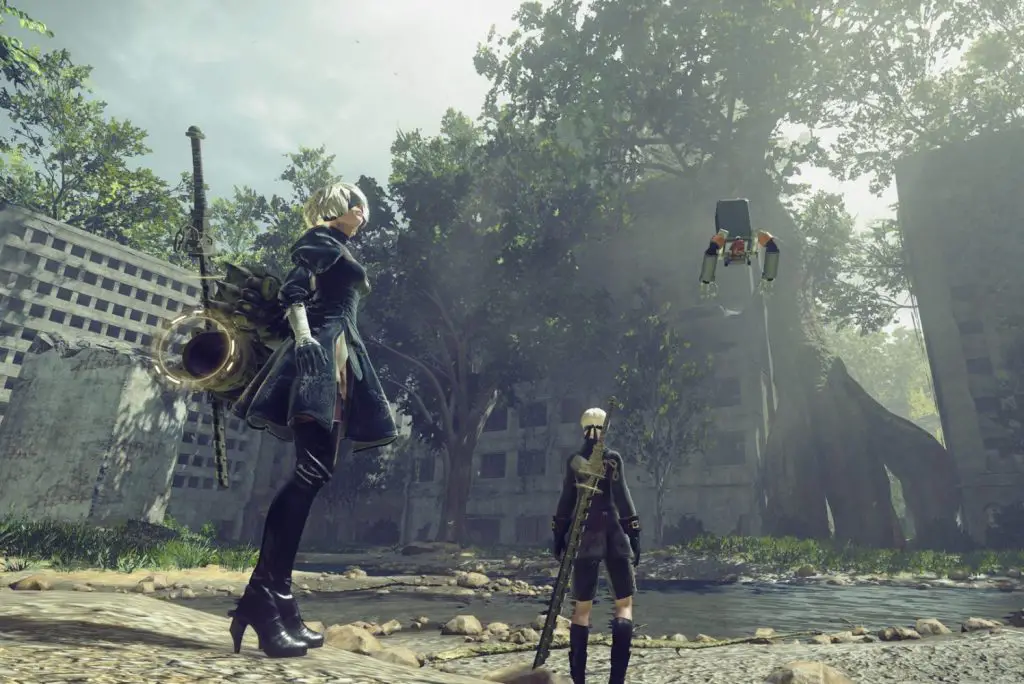Screenshot from Nier: Automata in article about apocalyptic-themed games