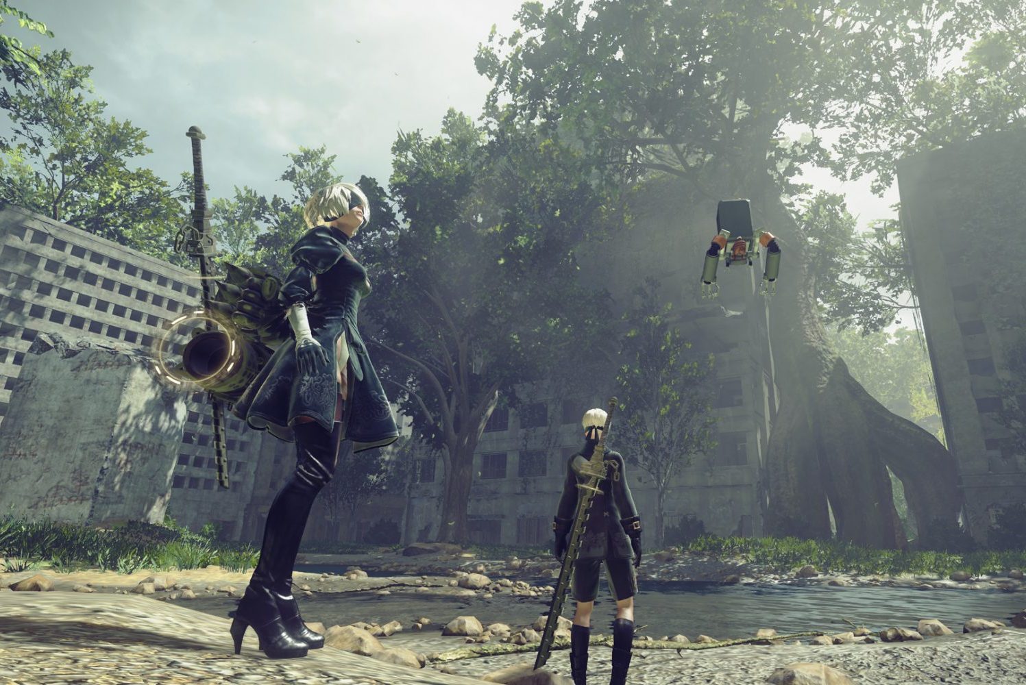 Screenshot from Nier: Automata in article about apocalyptic-themed games