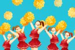 Illustration of cheerleaders in an article about the Cheer documentary on Netflix. (Illustration by Eri Iguchi, Minneapolis College of Art and Design)